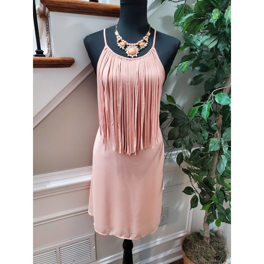 Ekklesia Women's Pink Polyester Round Neck Strappy Knee Length Dress Size Medium